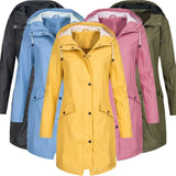 Women Fashion Long Sleeve Hooded Raincoat Windbreaker Hiking Ladies Casual Solid Color Outdoor Waterproof Trench Coats -82