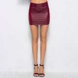 Women PU Leather Skirt Red High Waist Slim Pencil Skirts Vintage Bodycon Skirt Sexy Clubwear