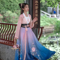 Women's Han Chinese Clothing Flower Embroidered Fresh and Elegant Waist Skirt Summer Fairy Hanfu Chinese-Style Stage Costume