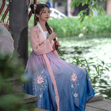 Women's Han Chinese Clothing Flower Embroidered Fresh and Elegant Waist Skirt Summer Fairy Hanfu Chinese-Style Stage Costume