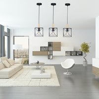 Wood Pendant light Retro Loft Hanging lamp iron cage lampshade pendant bar coffee dining room lighting fixtures