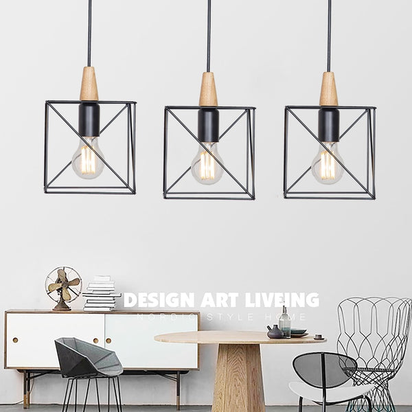 Wood Pendant light Retro Loft Hanging lamp iron cage lampshade pendant bar coffee dining room lighting fixtures