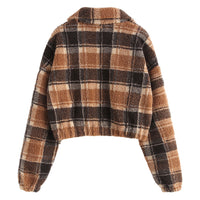 ZAFUL Fleece Faux Fur Plaid Hoodies Women Zipper Loose Casual Sweatshirts Female Thicken Warm Plush Tops Autumn Winter Jackets