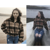 ZAFUL Fleece Faux Fur Plaid Hoodies Women Zipper Loose Casual Sweatshirts Female Thicken Warm Plush Tops Autumn Winter Jackets