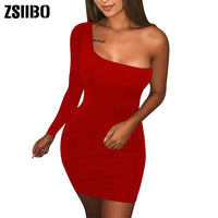 ZSIIBO Women's Casual Basic One Shoulder Tank Top Bodycon long sleeve sleeveless Mini Club Dress drop shipping