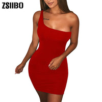 ZSIIBO Women's Casual Basic One Shoulder Tank Top Bodycon long sleeve sleeveless Mini Club Dress drop shipping