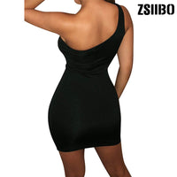 ZSIIBO Women's Casual Basic One Shoulder Tank Top Bodycon long sleeve sleeveless Mini Club Dress drop shipping