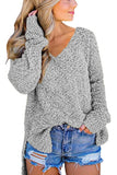 Khaki V Neck Popcorn Texture Loose Fit Sweater