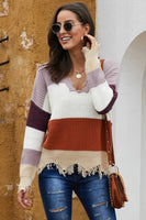 Gray Colorblock Distressed Sweater