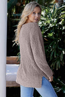 Khaki V Neck Popcorn Texture Loose Fit Sweater