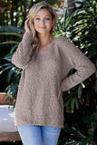 Khaki V Neck Popcorn Texture Loose Fit Sweater