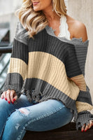 Gray Colorblock Distressed Sweater