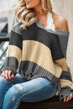 Gray Colorblock Distressed Sweater