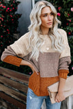 Brown Color Block Netted Texture Pullover Sweater