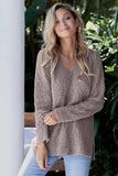 Khaki V Neck Popcorn Texture Loose Fit Sweater