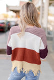 Gray Colorblock Distressed Sweater