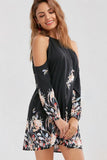 Cold Shoulder Floral Border Print Plus Size Shift Dress