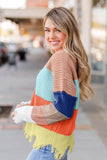 Gray Colorblock Distressed Sweater