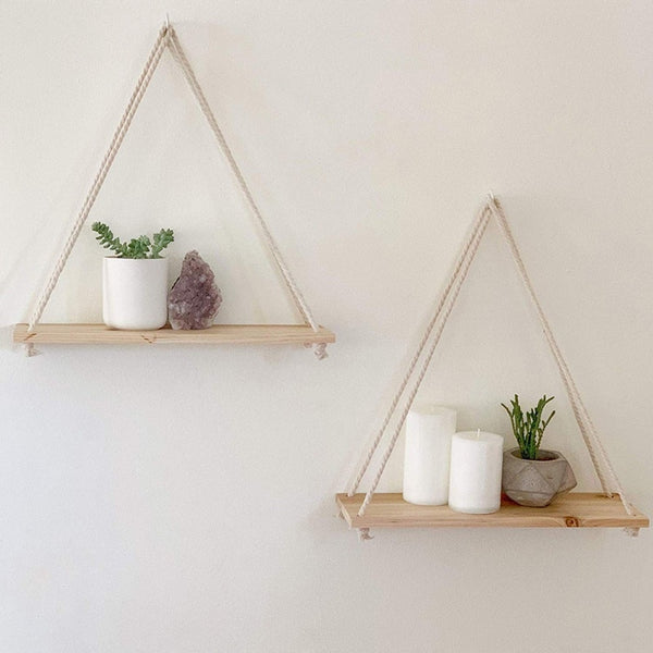 Nordic Style Twine Wooden Wall Shelf Flower Pot Storage Rack Room Storage Organization Swing Shelf Home Wall Hanging Decor