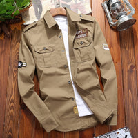 Men's Shirts Military Cotton Shirt Khaki Casual Retro Slim Fit with Pocket Long Sleeve Vintage Jacket Streetwear Drop Shipping